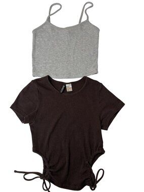 H&M Divided Youth 2-Piece Top Set Brown & Gray XS